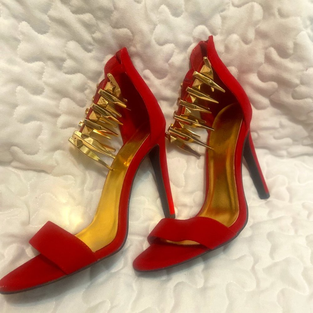 Red Ankle Spike Heels - Size 7-1/2